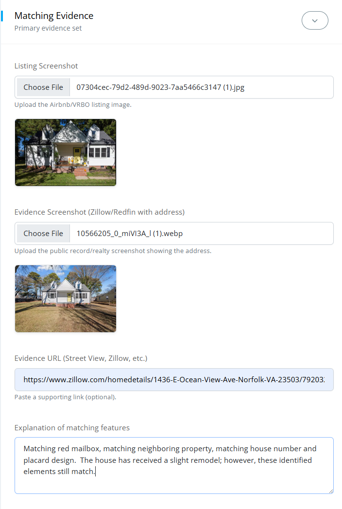 Single-family home match example